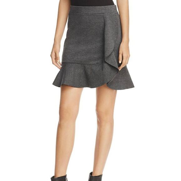 Three Dots Grey Faux Wrap Ponte Flounce Skirt Small - Picture 1 of 9